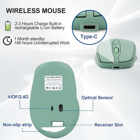 Rechargeable Wireless Bluetooth Mouse - Silent, Portable Slim Computer Mouse for Laptop, iPad, MacBook Pro/Air, PC, Surface Pro, Lenovo/Samsung Tablet (Green) in Kuwait