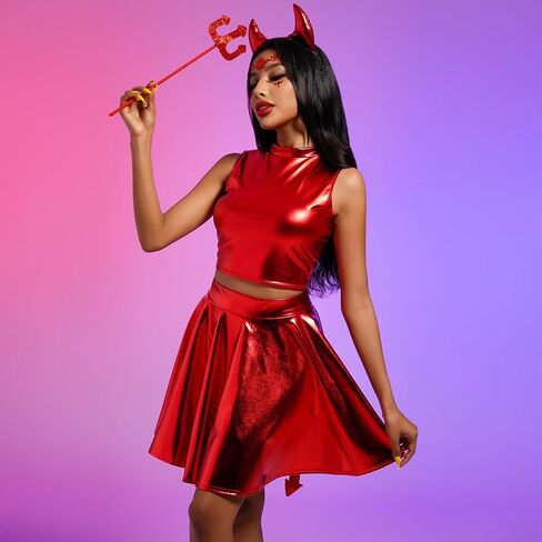 IMEKIS Women Angel Devil Costumes Halloween Dress Up Outfit Wings Halo Headband Wand Devil Horn Pitchfork Tail Cosplay Set in Saudi Arabia