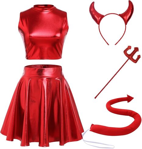 IMEKIS Women Angel Devil Costumes Halloween Dress Up Outfit Wings Halo Headband Wand Devil Horn Pitchfork Tail Cosplay Set in Saudi Arabia