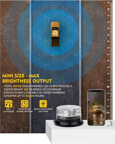 LUMENIX LED Rooftop Mini Strobe Beacon Light Magnetic and Screw Mount Rotating Warning Flashing Forklift Lights for Security Patrol Vehicles Towing Trucks Snow Plows Postal Mail ATV UTV- White Amber in Kuwait