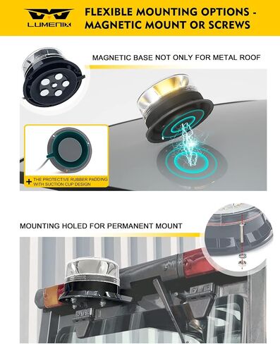 LUMENIX LED Rooftop Mini Strobe Beacon Light Magnetic and Screw Mount Rotating Warning Flashing Forklift Lights for Security Patrol Vehicles Towing Trucks Snow Plows Postal Mail ATV UTV- White Amber in Kuwait