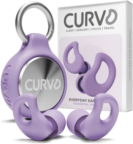 Curvd كل يوم سدادات الأذن + حزمة مقطع علبة ، سداد الأذن المثالي للنوم والسفر وحساسية الضوضاء/إلغاء + حزمة حزمة مقاومة للماء محمولة وأكمام السيليكون لمقابس الأذن (الأرجواني) in Kuwait