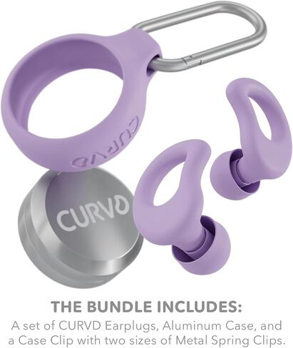 Curvd كل يوم سدادات الأذن + حزمة مقطع علبة ، سداد الأذن المثالي للنوم والسفر وحساسية الضوضاء/إلغاء + حزمة حزمة مقاومة للماء محمولة وأكمام السيليكون لمقابس الأذن (الأرجواني) in Kuwait
