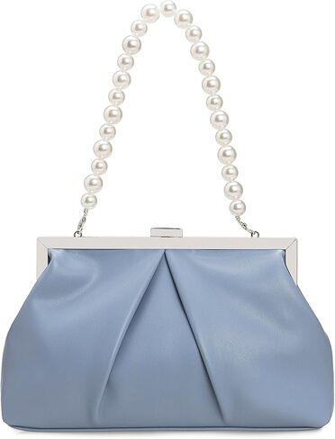 CHARMING TAILOR Faux Leather Clutch Purse Ruched PU Metal Frame Formal Evening Bag with Pearl Starp in Saudi Arabia