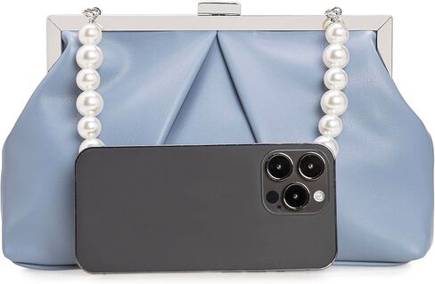 CHARMING TAILOR Faux Leather Clutch Purse Ruched PU Metal Frame Formal Evening Bag with Pearl Starp in Saudi Arabia
