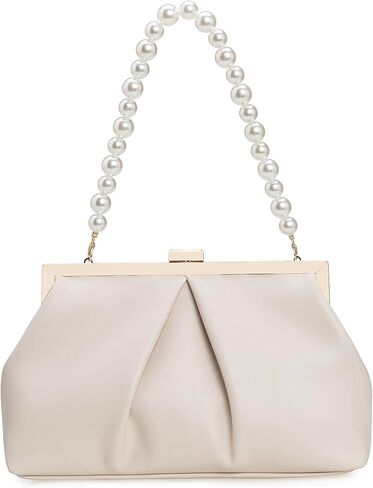 CHARMING TAILOR Faux Leather Clutch Purse Ruched PU Metal Frame Formal Evening Bag with Pearl Starp in Saudi Arabia