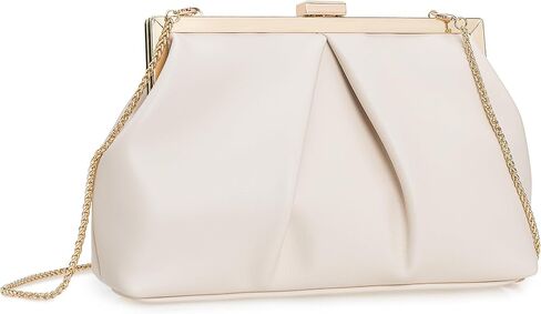CHARMING TAILOR Faux Leather Clutch Purse Ruched PU Metal Frame Formal Evening Bag with Pearl Starp in Saudi Arabia