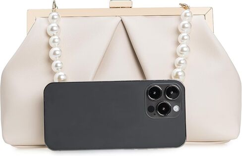 CHARMING TAILOR Faux Leather Clutch Purse Ruched PU Metal Frame Formal Evening Bag with Pearl Starp in Saudi Arabia