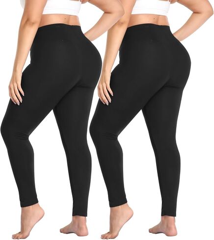 2 Pack Plus Size Leggings for Women Soft Stretchy High Waisted Tummy Control Full Length Pants for Running Workout in Saudi Arabia