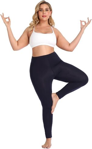 2 Pack Plus Size Leggings for Women Soft Stretchy High Waisted Tummy Control Full Length Pants for Running Workout in Saudi Arabia