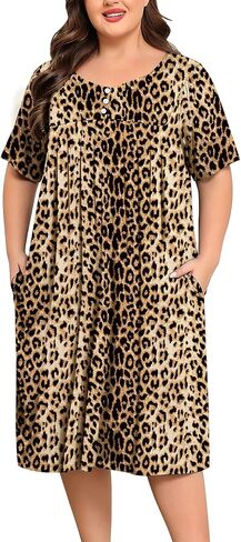 SWOMOG Women Plus Size House Dress Floral Print Nightgown for Women Button Sleepwear Mumu Dress with Pockets 18W-26W in Saudi Arabia