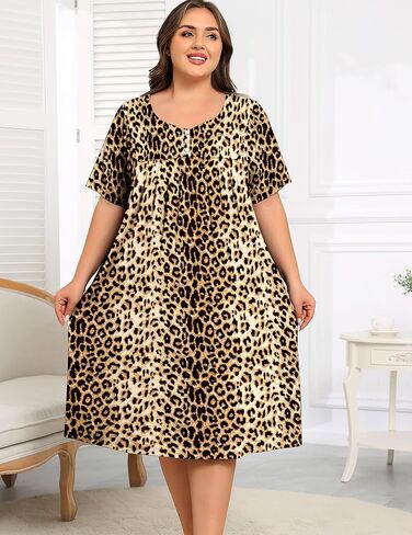 SWOMOG Women Plus Size House Dress Floral Print Nightgown for Women Button Sleepwear Mumu Dress with Pockets 18W-26W in Saudi Arabia