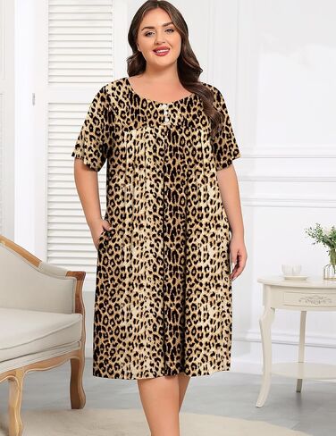 SWOMOG Women Plus Size House Dress Floral Print Nightgown for Women Button Sleepwear Mumu Dress with Pockets 18W-26W in Saudi Arabia