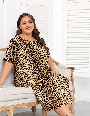 SWOMOG Women Plus Size House Dress Floral Print Nightgown for Women Button Sleepwear Mumu Dress with Pockets 18W-26W in Saudi Arabia