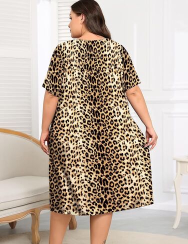 SWOMOG Women Plus Size House Dress Floral Print Nightgown for Women Button Sleepwear Mumu Dress with Pockets 18W-26W in Saudi Arabia
