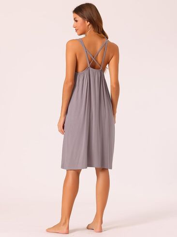 cheibear Womens Nightgown Backless Sleepwear Loose Sleep Dress Cross Back Night Dress Plus Size in Kuwait