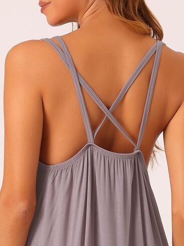 cheibear Womens Nightgown Backless Sleepwear Loose Sleep Dress Cross Back Night Dress Plus Size in Kuwait