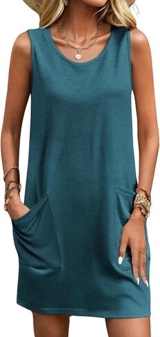Ekouaer Womens Nightgown Sleeveless Nightgowns for Women with Pocekts Tank Dress Crew Neck Sleepwear S-XXL in Saudi Arabia