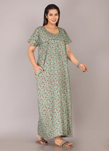 Printed Indian Cotton Long Nightgowns For Women, Indian Style Nighty Nighties Maxi Gown Sleepwear For Womens, in Kuwait