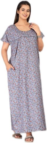 Printed Indian Cotton Long Nightgowns For Women, Indian Style Nighty Nighties Maxi Gown Sleepwear For Womens, in Kuwait