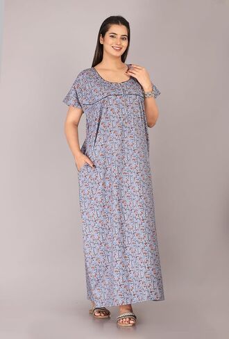Printed Indian Cotton Long Nightgowns For Women, Indian Style Nighty Nighties Maxi Gown Sleepwear For Womens, in Kuwait