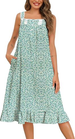 SWOMOG Cotton Nightgowns for Women Sleeveless Button Down Night Gown Soft Victorian Nightdress House Dress with Pockets in Saudi Arabia