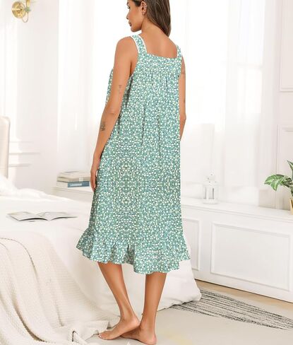 SWOMOG Cotton Nightgowns for Women Sleeveless Button Down Night Gown Soft Victorian Nightdress House Dress with Pockets in Saudi Arabia