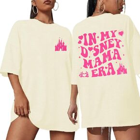 UNIQUEONE Mama Shirts for Women: In My Mama Era Funny Mom Graphic Tees Oversized Pink Letter Print T-Shirt