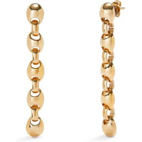 18K Gold-Plated Drop Earrings, Beaded Chain Link Design, Long Dangle Style, Ser Intrepida