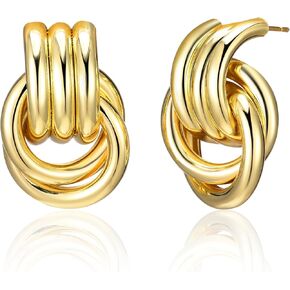Gold Geometric Earrings for Women, Chunky Gold Dangle Earrings Trendy Vintage Statement Earrings Dupes Jewelry for Women
