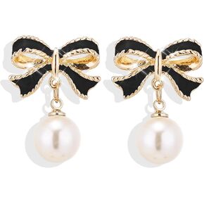 Bow Earrings for Women Pearl Bow Earrings Dangle Bowknot Earrings Pearl Drop Earrings Trendy Jewelry Gifts