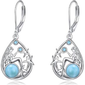 Beach Larimar Earrings for Women Sterling Silver Starfish/Dolphin/Turtle/Jellyfish/Mermaid Teardrop Earrings