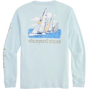 vineyard vines Men's Painted Sailboat Race Scene Long-Sleeve Tee