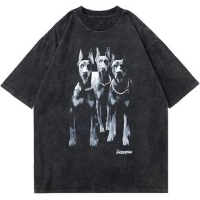 Aelfric Eden Graphic Tees Men Oversized Doberman Shirt Washed Vintage Streetwear Casual Summer Tops T-Shirt Unisex
