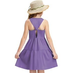 Girls Summer Midi Dress Sleeveless Back Detailed Tiered Sundress Vacation Beach 5-10 Years