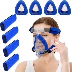 4 Pack CPAP Mask Liners + 4 Pack CPAP Strap Covers Compatible with F20 Full Face CPAP Masks,Soft and Comfort Pads to Reduce Headgear and Mask Cushion Pressure and Cheek Red Marks (Blue)
