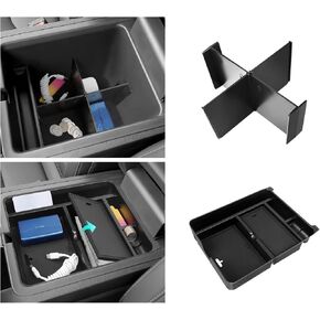 2PCS Center Console Hidden Box Organizer & Armrest Divider Compatible with Honda 2023 2024 2025 Pilot & 2024-2026 Passport & 2024 2025 Ridgeline Accessories Insert Armrest Hidden Organizer