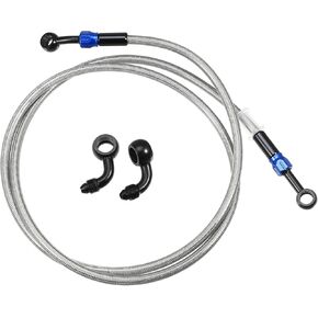 Brake Hose AN3 28 90 Degree M10 Motorcycle Hydraulic Brake Line Oil Hose Pipe Fitting for ATV Motorcycle Motocross Racing Bike 140cm Silver Tone 1Set Auto Replacement Parts