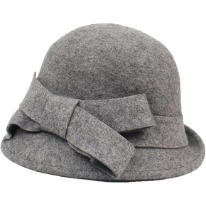 Wool Felt Cloche Hat Winter Wide Brim Retro Flower Bowknot Vintage Bucket Hat Floppy Hat for Ladies