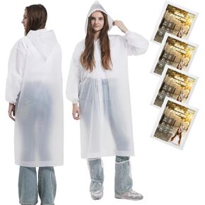 Rain Coats 4Pcs Disposable Raincoat Clear Waterproof Raincoats with Hood for Adults