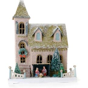 Cody Foster & Co Peachy Pink Christmas Village Church with Nativity Building