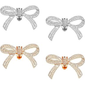 Shoe Clips for Women Dress Shoes,Rhinestone Shoe Clip,Shoe Bows Clips for Women,Shiny Bow Decorative Shoe Clips Bride Wedding Party Crystal Shoe Buckles (2 Pairs)