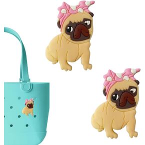 Pug Dog Charms for Bogg Bag - Set of 2 PVC Rubber Inserts, Compatible With Accessories, Beach Charms Inserts for Women Girls