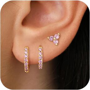Small Hoop Earrings for Women, Diamond Stud Huggie Cartilage Earrings Set for Multiple Piercing, 3 Pairs Trendy Jewelry Gifts