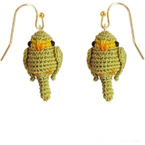 Micro-Crocheted Parrot Earrings Miniature Crocheted Parrot Earrings Artistic Earrings Cute Playful Parrot Earrings Perfect Gifts Accessories for Women