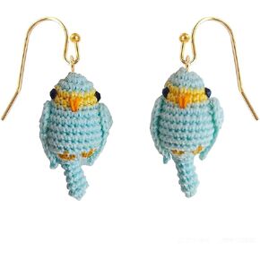 Hand-crocheted yellow and blue parrot earrings, miniature crocheted artistic cute playful parrot gifts accessories in Saudi Arabia