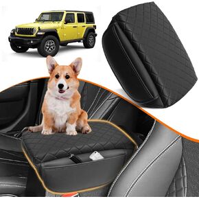 غطاء وحدة التحكم المركزية لجيب Wrangler JL 2018-2024 2025 و Gladiator JT 2020-2025 ملحقات مسند Cover Cover Cover Cushion سوداء مع جيوب