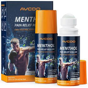 Menthol Roll-On Pain Relief for Cooling Relief, No-Mess Roll-On Pain Reliever Maximum Strength for Muscles, Joints, Lower Back, Knees, Plantar Fasciitis, FSA/HSA Eligible, 2.5 OZ (Pack of 2)