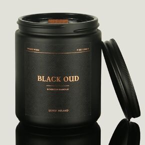 Tobacco Vanilla Crackling Wood Wick Candle for Men, Strong Masculine Scent, 100% Soy, 50-Hour Burn, Luxury Black Jar with Gold Text Scented Candle with Crackle Wooden Wick for Home, Office, Gifts