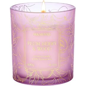 M & Sense Plum Berries شموع الصويا المعطرة الخشبية - نباتي ، معطرة بشكل طبيعي ، لا توكسين مريح لتخفيف الإجهاد ، 7.8 أوقية 42 ساعة ، هدية Housewarming لـ Man Cave